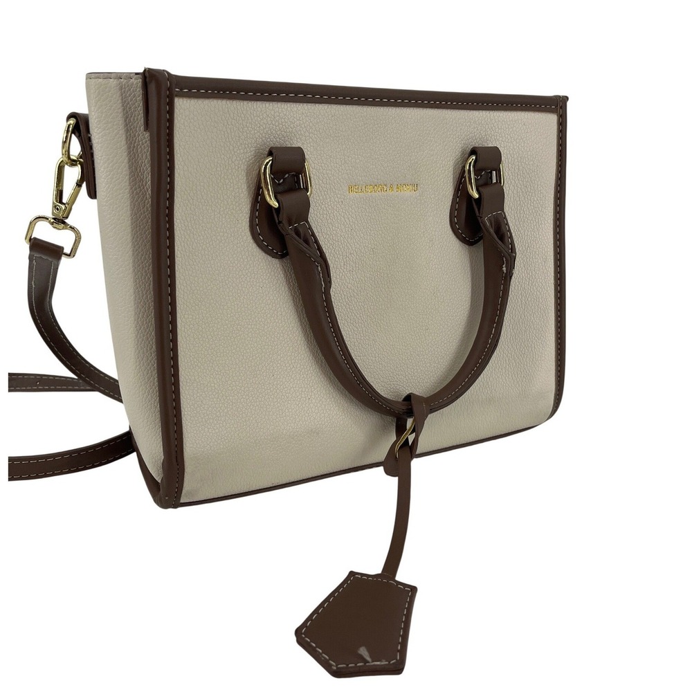 Belleborg & Moxiu Women Cream Brown Faux Leather Satchel Crossbody Bag Gold Tone